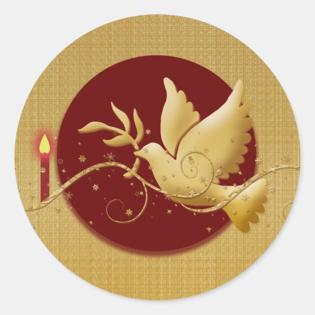 Gold Christmas dove of peace christian event stick Classic Round Sticker (Front)