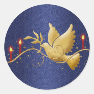 Gold Christmas dove peace candles Classic Round Sticker