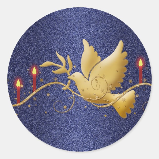 Gold Christmas dove peace candles Classic Round Sticker (Front)