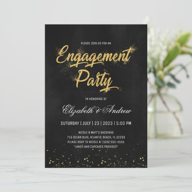 Gold Christmas Engagement Party Invitations (Standing Front)