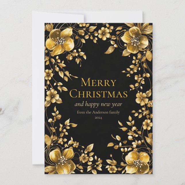 Gold Christmas Flower Greeting Card (Front)