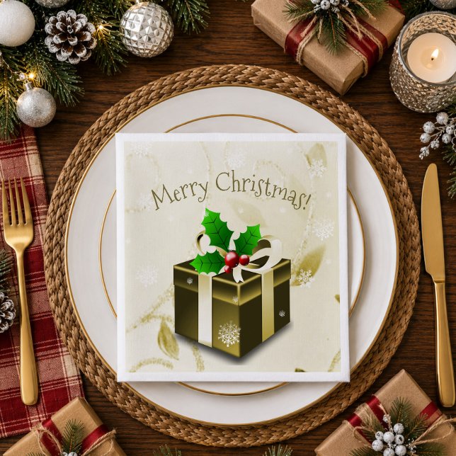 Gold Christmas Gift Paper Napkin (Gold Christmas Gift Paper Napkins)