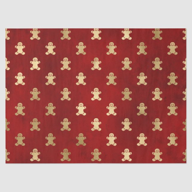 Gold Christmas Gingerbread Man on Red Decoupage Tissue Paper (Front)
