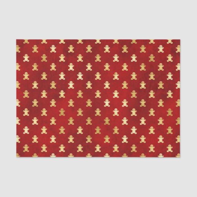 Gold Christmas Gingerbread Men on Red Tissue Paper (Front)