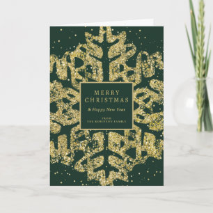Gold Christmas Glitter Snowflake Corporate Green Holiday Card
