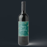 Gold Christmas Greenery on Teal Wine Label<br><div class="desc">This wine bottle label features a beautiful border of gold greenery on a dark teal background. The message "Merry Christmas" is a trendy handwritten style text. Personalize this holiday label with your name.</div>