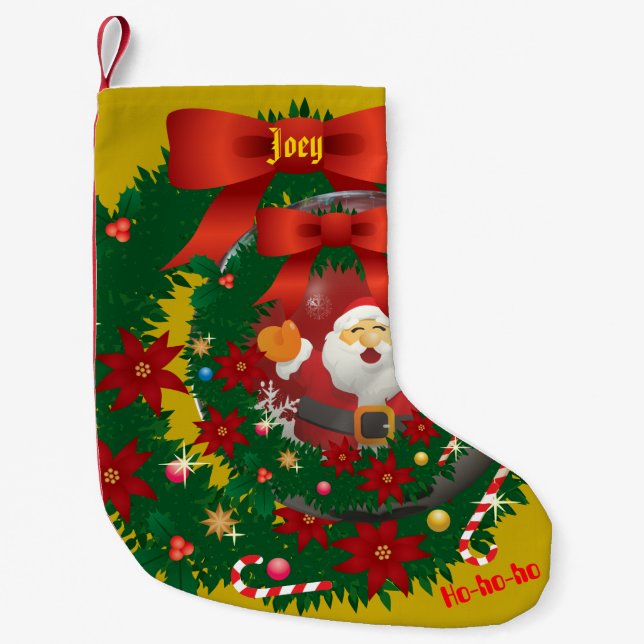 Gold  Christmas  Holiday Santa Stocking (Front)