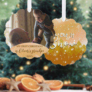 Gold Christmas Let it Snow New Grandpa Photo Ornament Card