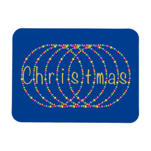 Gold Christmas Lights Design on Blue Magnet