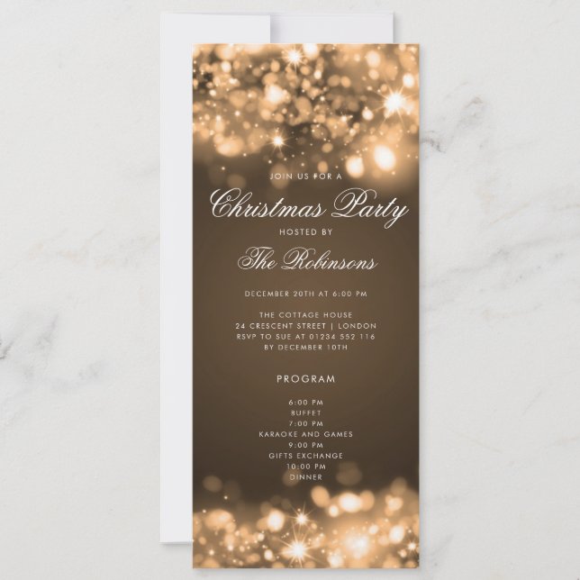Gold Christmas Lights Invite Program & Menu (Front)