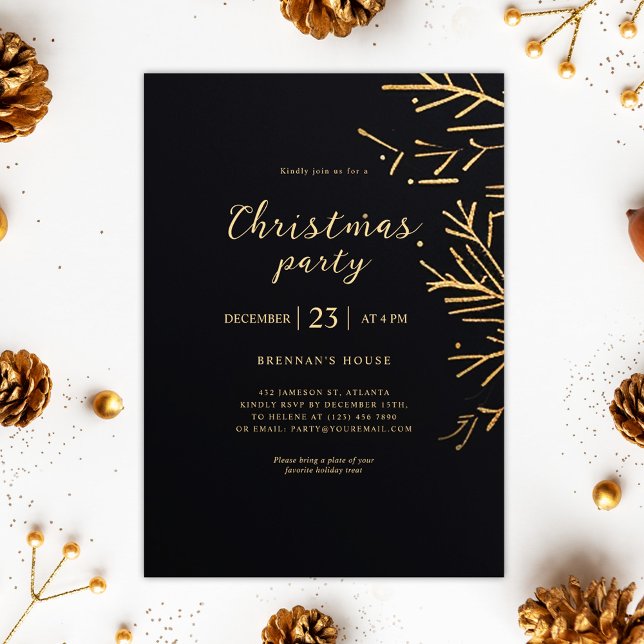 Gold Christmas Modern Elegant Holiday Party Invitation (Gold Christmas Modern Elegant Holiday Party Invitation)