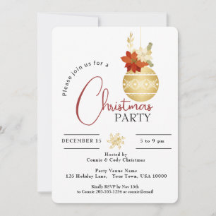 GOLD CHRISTMAS ORNAMENT  PARTY INVITATION