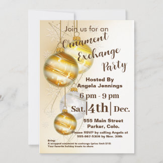 Gold Christmas Ornament Party Invitation Cards