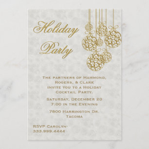 Gold Christmas Ornaments Holiday Invitation