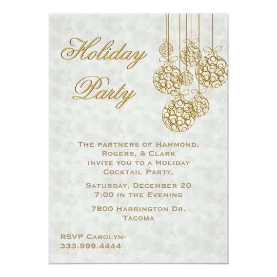 Gold Christmas Ornaments Holiday Invitation