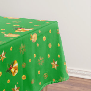 Gold Christmas Pattern on Green Tablecloth