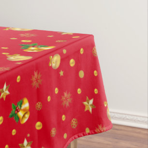 Gold Christmas Pattern on Red Tablecloth
