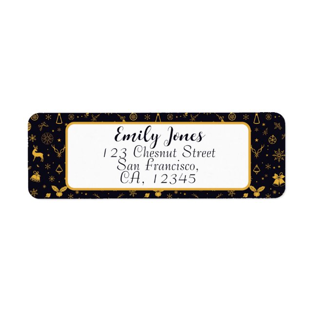 Gold Christmas Pattern Return Address Label (Front)