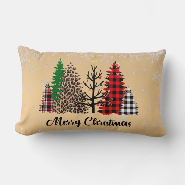 Gold Christmas Patterned Trees Star   Lumbar Pillow (Front)
