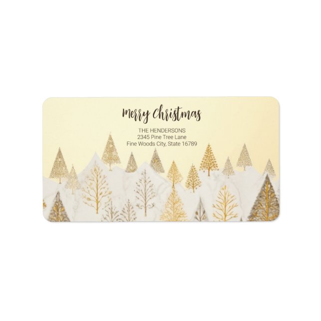 Gold Christmas Pine Trees Return Address Labels (Front)