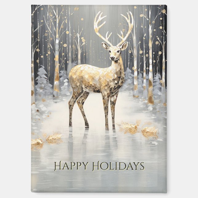 Gold Christmas Reindeer Holiday Magnet (Front)