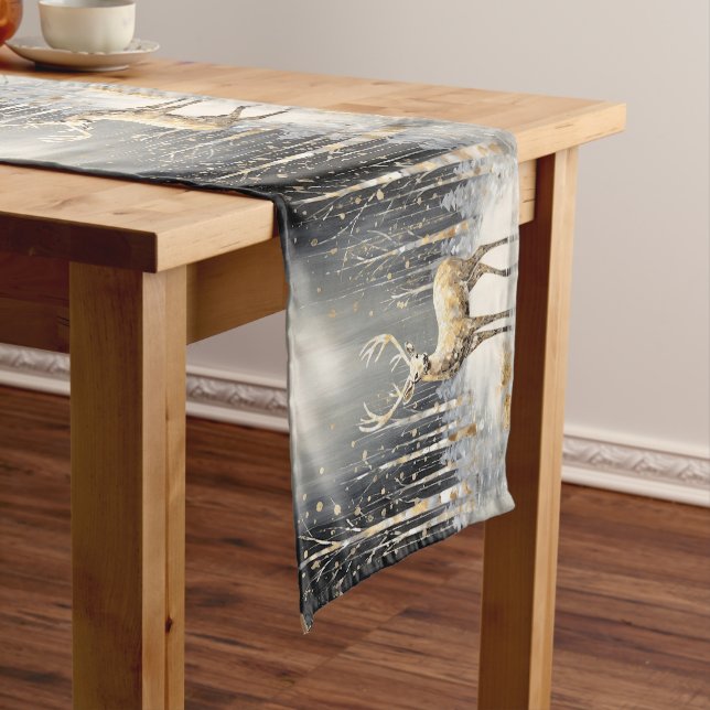 Gold Christmas Reindeer Holiday Table Runner (In Situ)