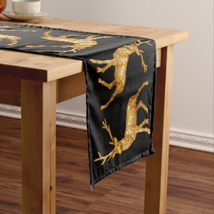 Gold Christmas Reindeer Short Table Runner