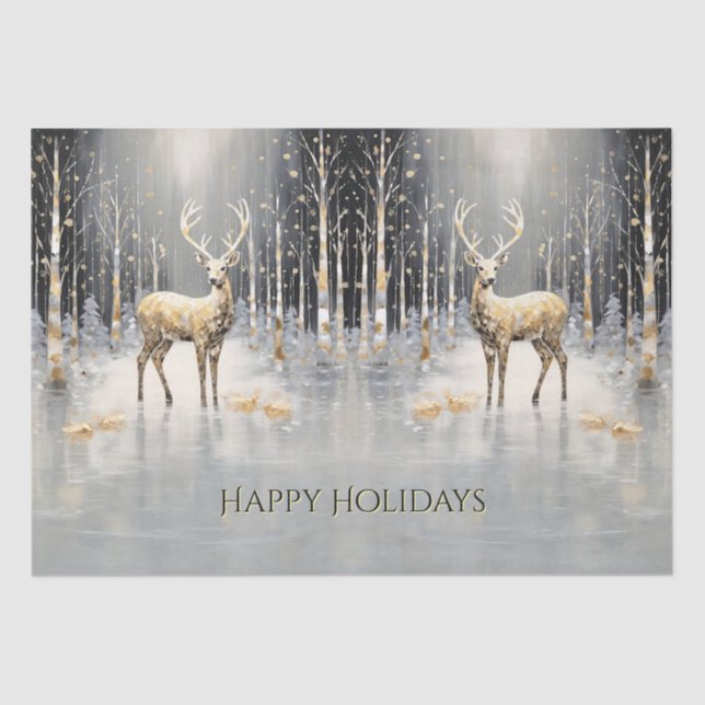 Gold Christmas Reindeer Tissue Paper (Front)