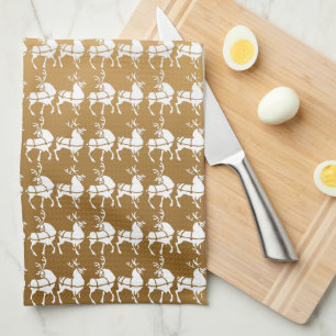 Gold Christmas Reindeer Towel Holiday Tea Towels