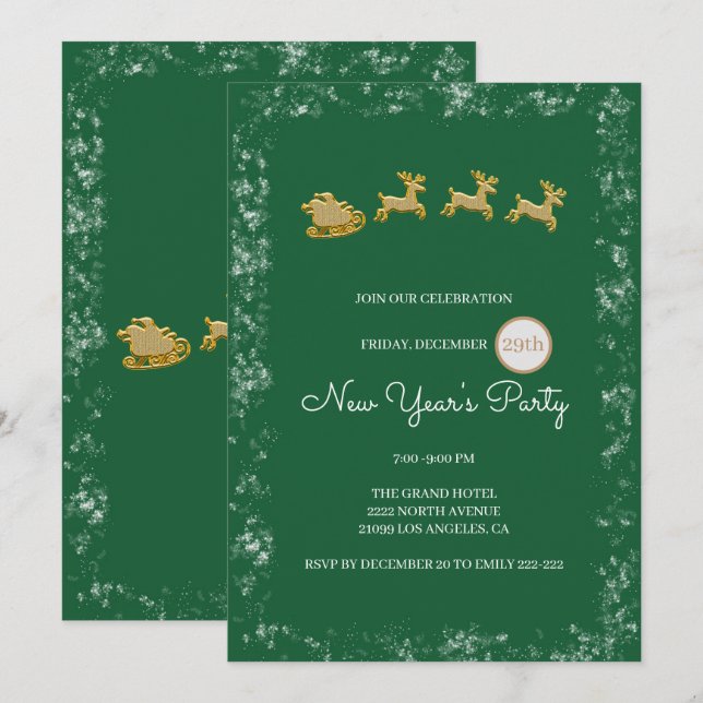 Gold Christmas Santa And Reindeer Invitation (Front/Back)