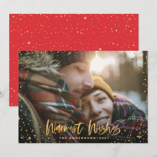 Gold Christmas season's greetings stars 1 photo Holiday Card