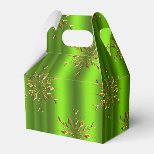 Gold Christmas Snowflake Stars on Green Christmas Favor Box