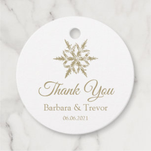 Gold Christmas Snowflakes Winter Wedding Thank You Favour Tags