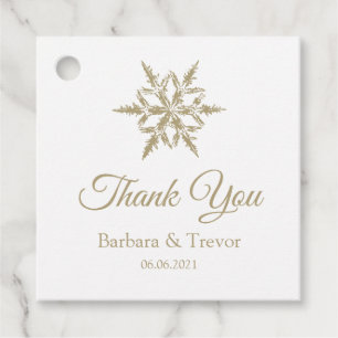 Gold Christmas Snowflakes Winter Wedding Thank You Favour Tags