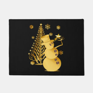 Gold Christmas Snowman and Star Tree Doormat