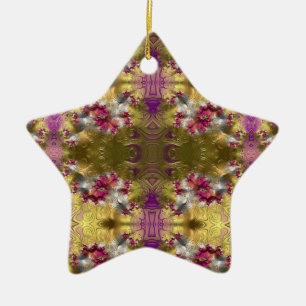 ~ Gold Christmas Star Fractal ~ Ceramic Ornament