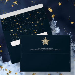 Gold Christmas Star Marine Blue Enveloppe