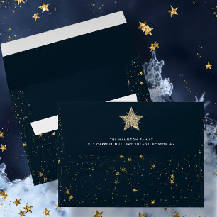 Gold Christmas Star   Marine Blue Enveloppe