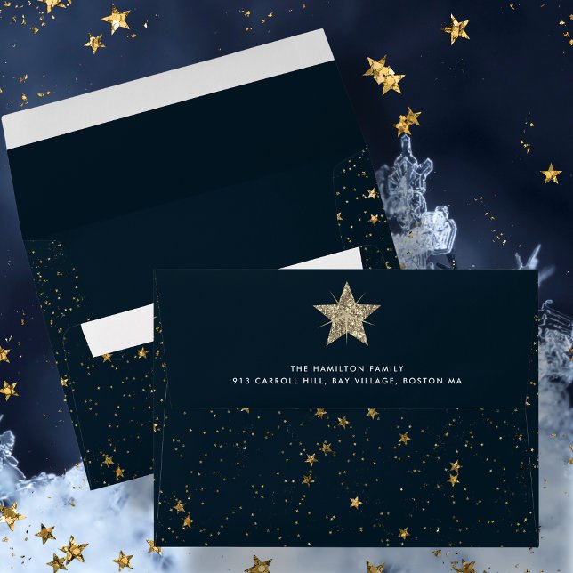 Gold Christmas Star | Marine Blue Enveloppe (Créateur téléchargé)
