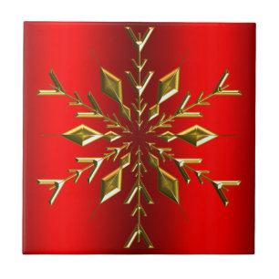Gold Christmas Star on Red Tile