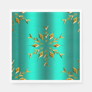Gold Christmas Star on Teal Napkin