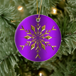 Gold Christmas Star Snowflake Purple Christmas Ceramic Ornament