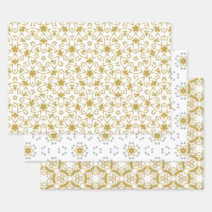 Gold Christmas Stars Luxury Pattern Yellow Wrapping Paper Sheet