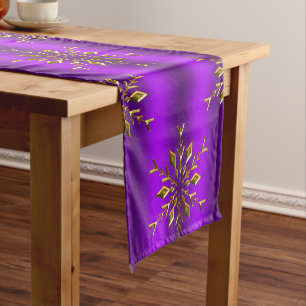 Gold Christmas Stars Purple Christmas Short Table Runner