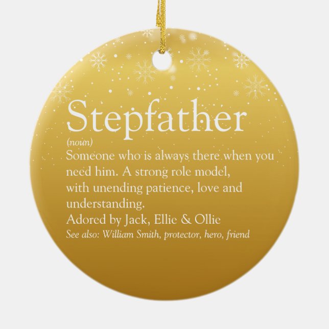 Gold Christmas Stepfather Stepdad Definition Ceramic Ornament (Back)