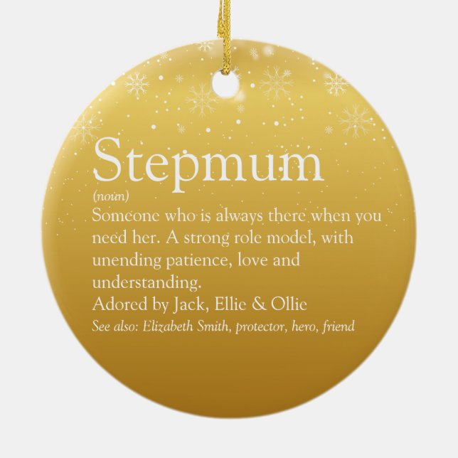 Gold Christmas Stepmom Stepmother Definition Ceramic Ornament (Back)