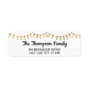 Gold Christmas String Lights Return Address Label