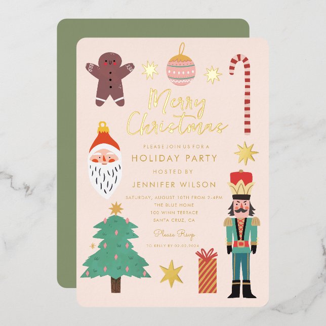 Gold Christmas Things Holiday Santa Family Photo (Front/Back)