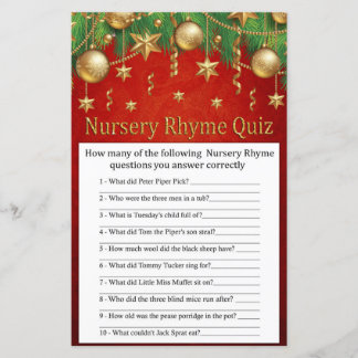 gold christmas toy Nursery Rhyme Quiz baby shower