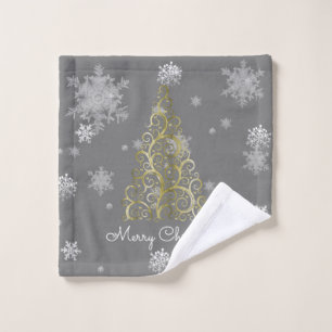 Gold Christmas Tree and Snowflakes Towel Set